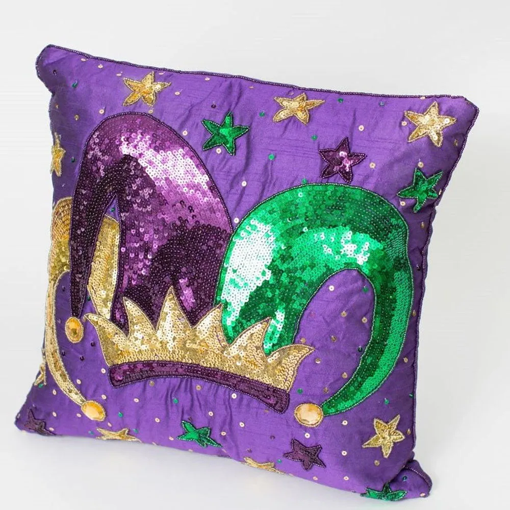 14 Square Jester's Crown Purple Pillow, Mardi Gras