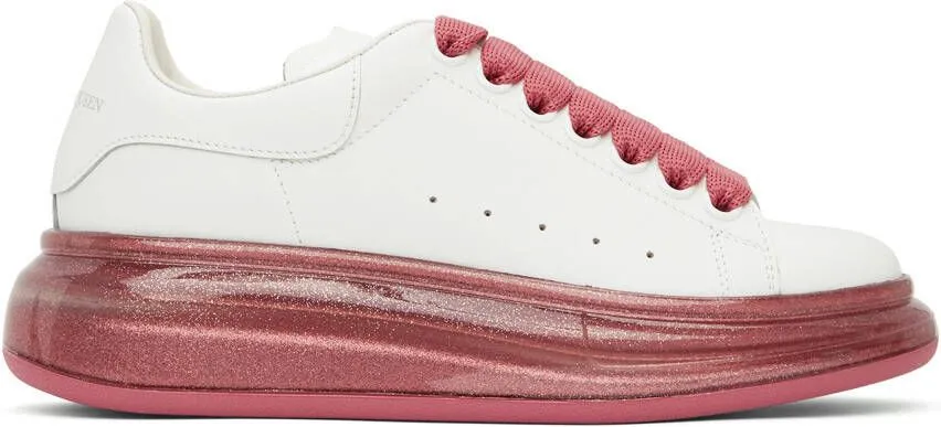 Alexander McQueen White & Pink Glitter Oversized Sneakers