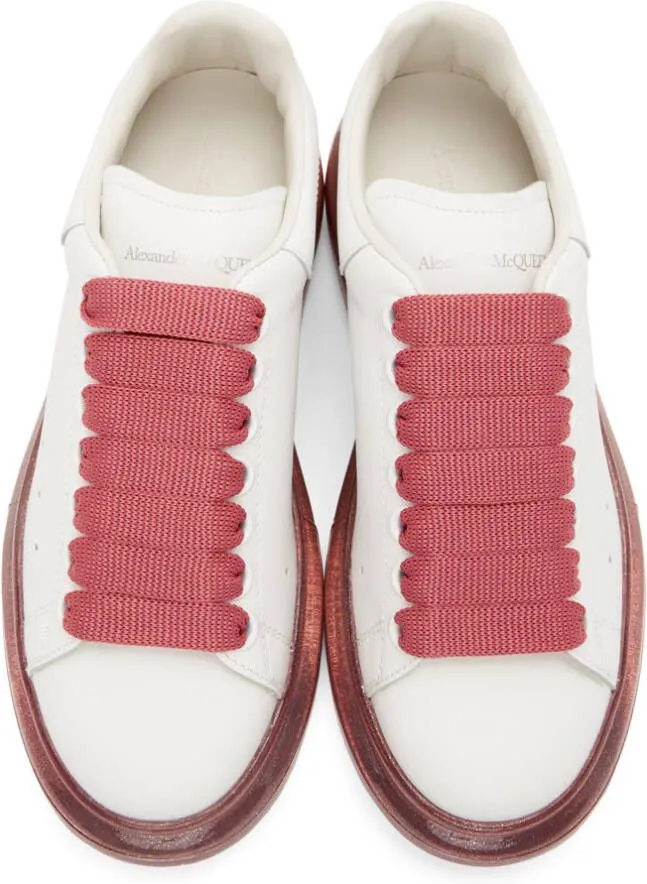 Alexander McQueen White & Pink Glitter Oversized Sneakers