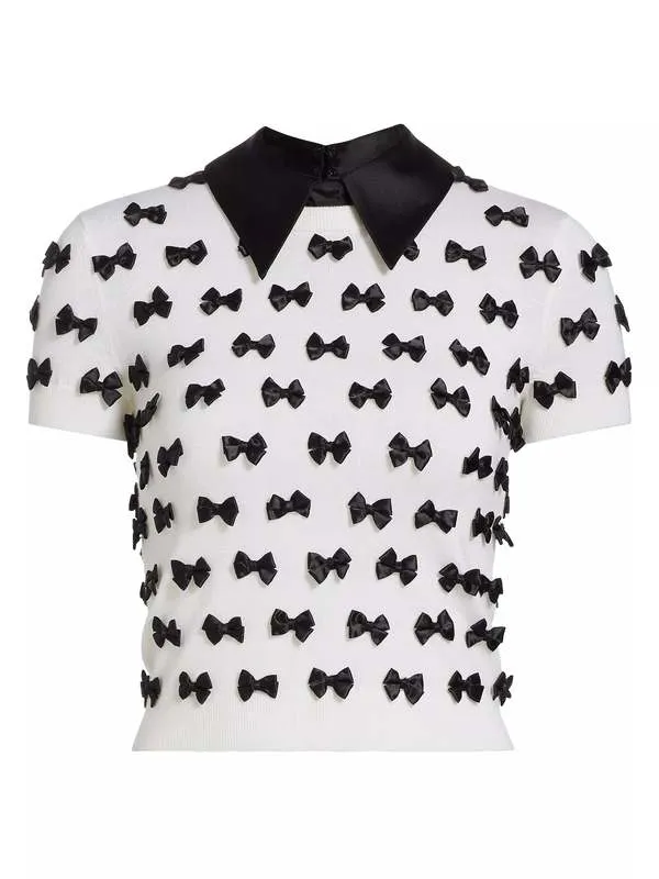 alice + olivia Ciara Short Sleeve Pullover - Soft White/Black