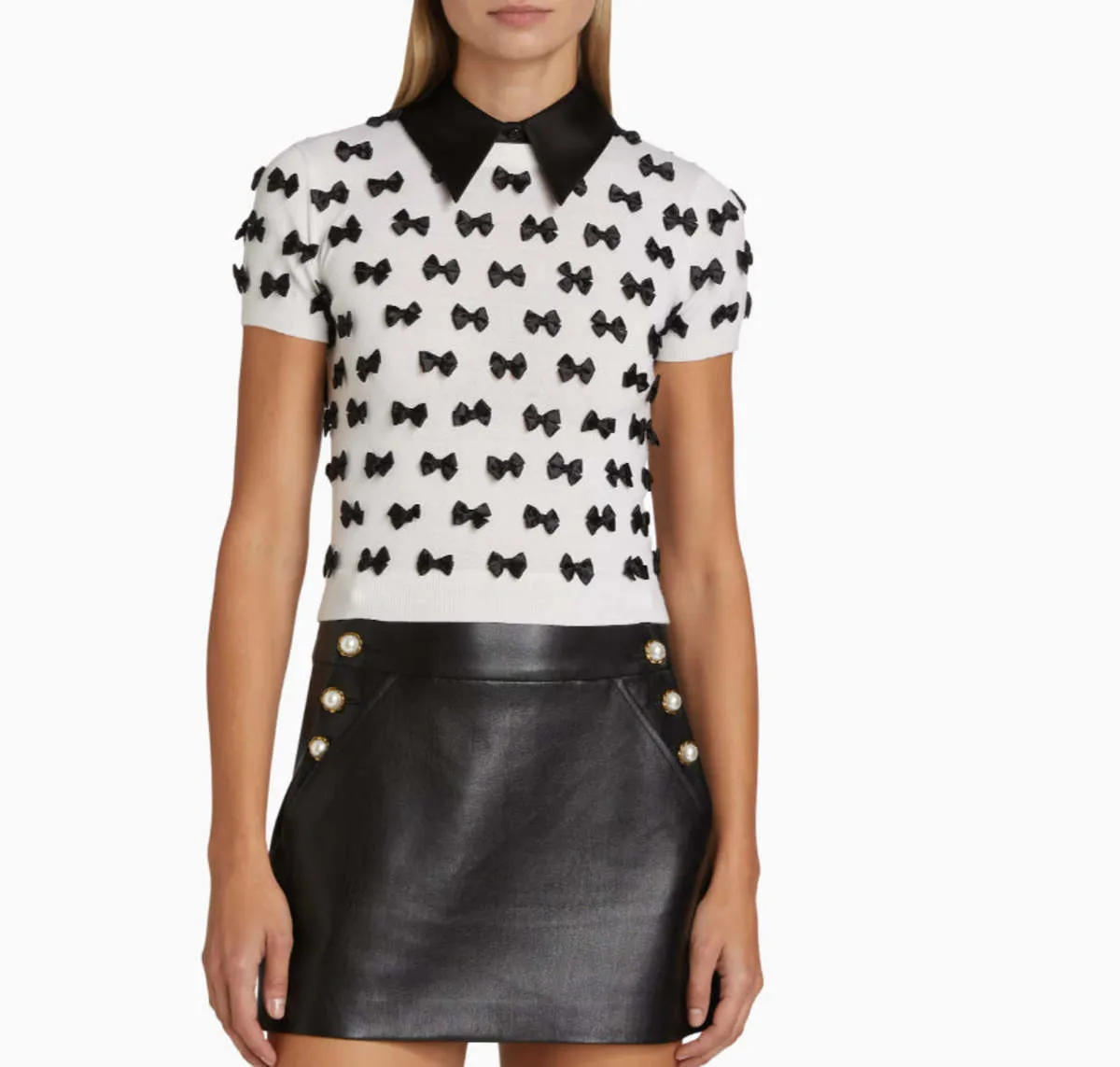 alice + olivia Ciara Short Sleeve Pullover - Soft White/Black