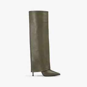 ANDY BOOT 120 mm Khaki green nappa leather cuffed knee boot