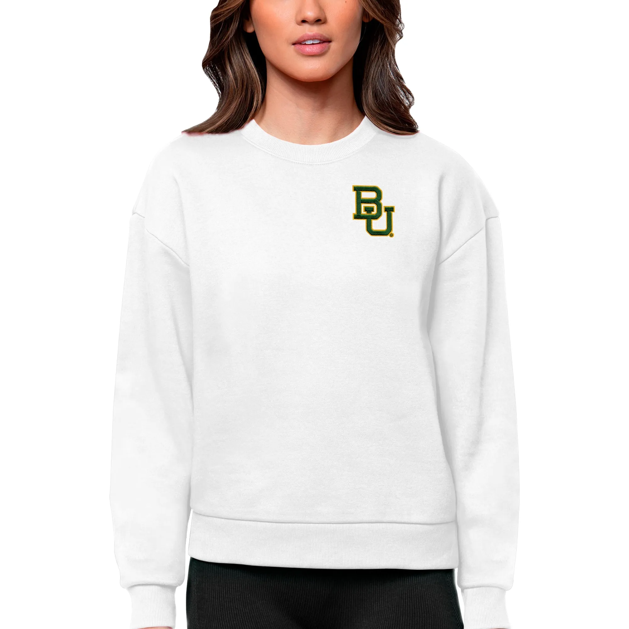 Antigua Baylor Bears Women's White Logo Victory Crewneck Pullover Sweatshirt