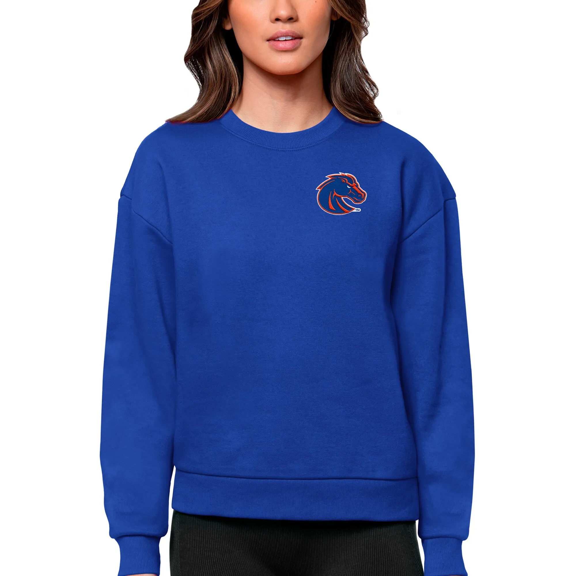 Antigua Boise State Broncos Women's Royal Logo Victory Crewneck Pullover Sweatshirt