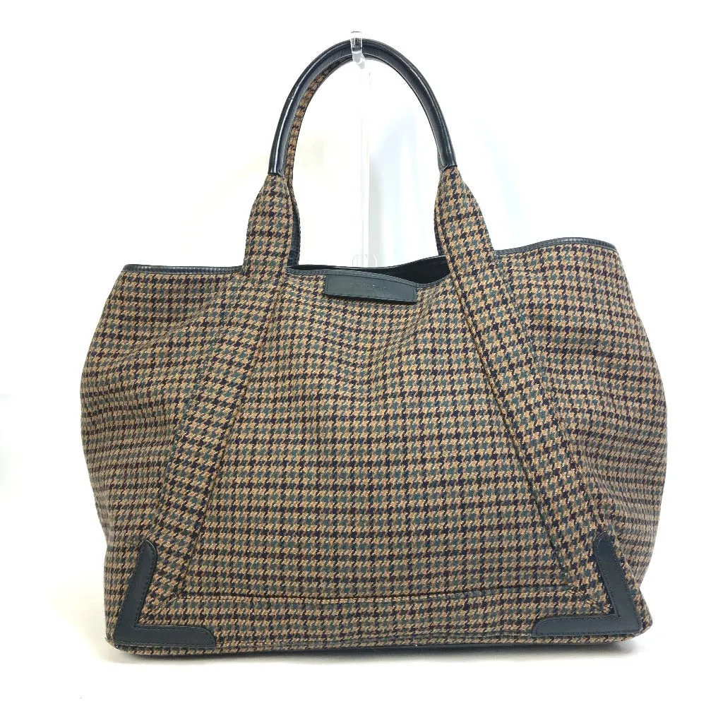 BALENCIAGA Shoulder Bag 339936 Canvas / leather Brown Houndstooth Navy Hippo M Women