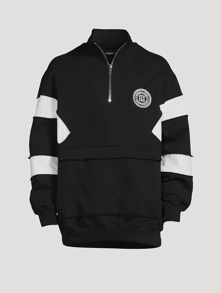 BALMAIN Quarter-Zip Pullover Sweatshirt With Badge