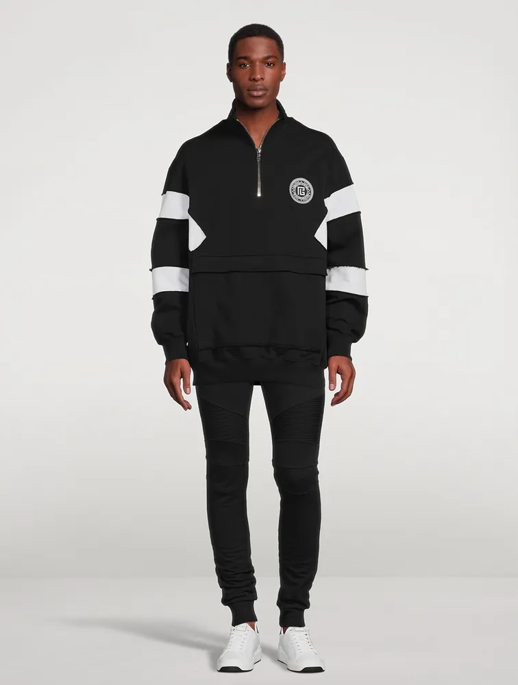 BALMAIN Quarter-Zip Pullover Sweatshirt With Badge