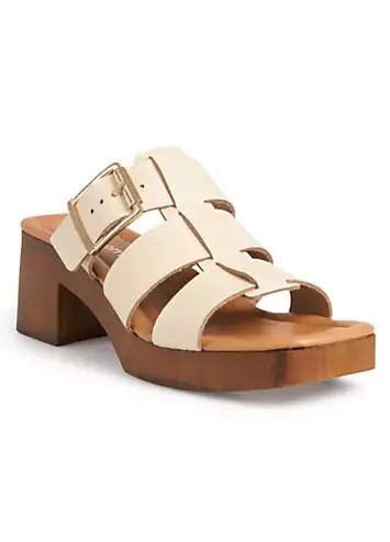 Beige Italian Leather Fisherman Mule Heeled Sandals by Freemans | Look Again