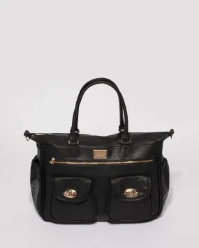 Black Baby Travel Bag With Gold Hardware