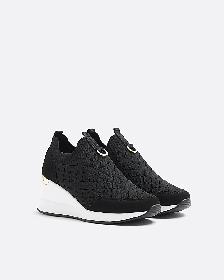 Black Elastic Wedge Trainers