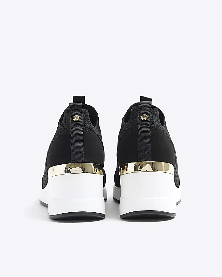 Black Elastic Wedge Trainers