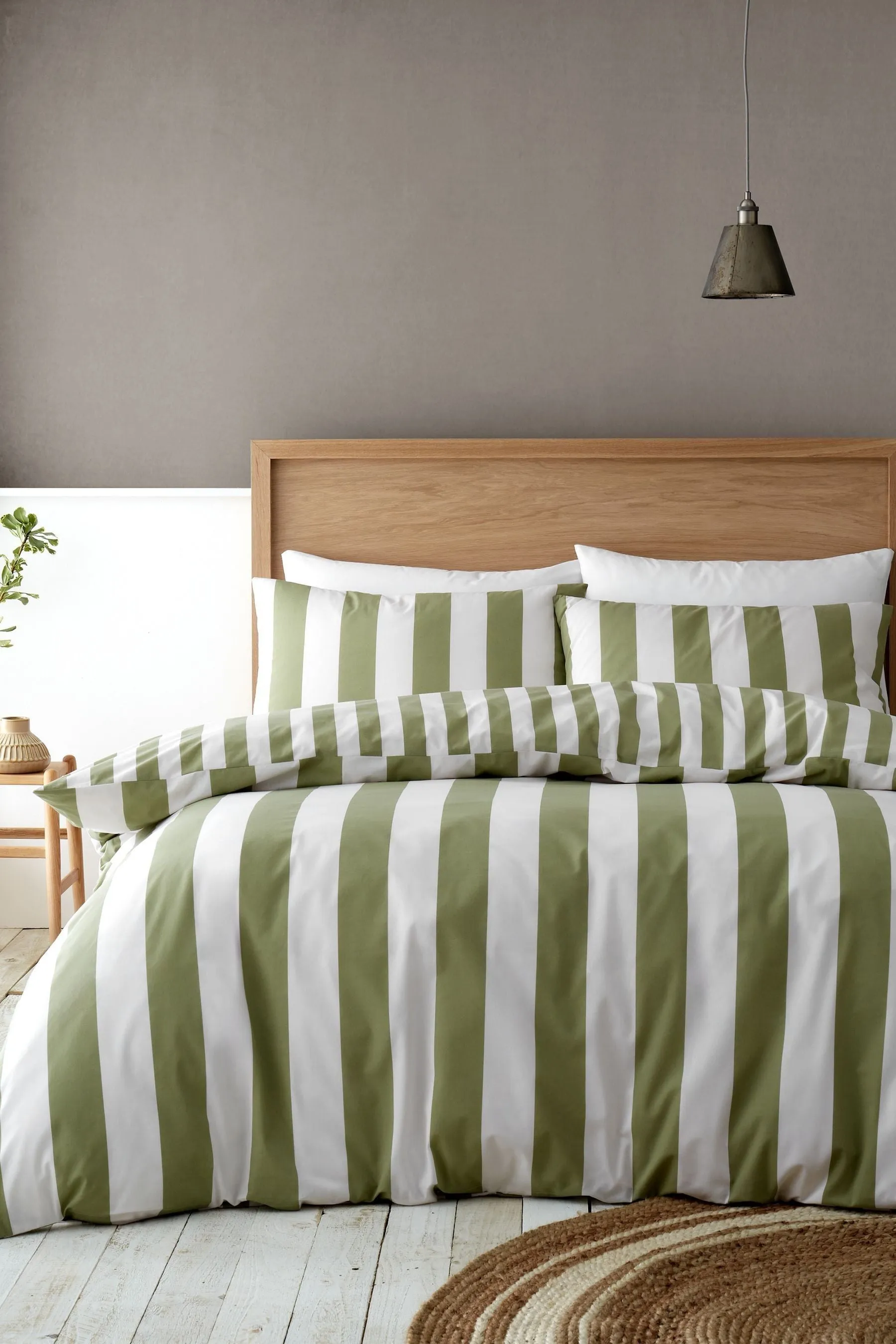 Catherine Lansfield Green Cove Stripe Reversible Duvet Cover Set