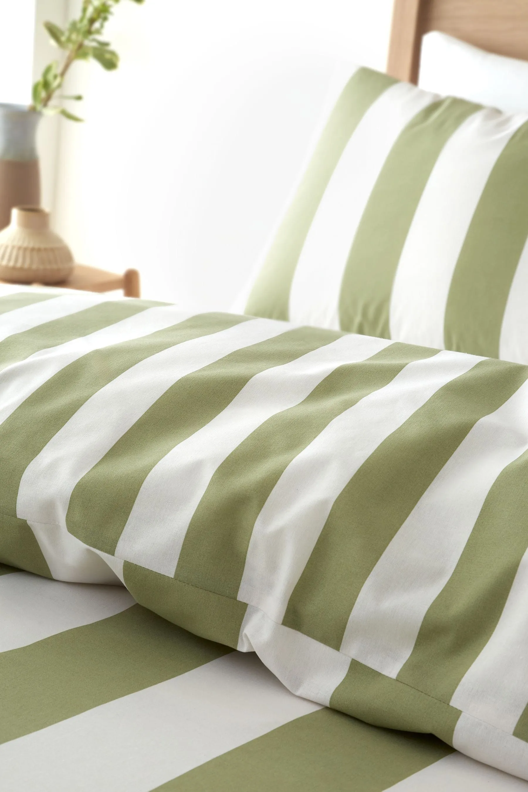 Catherine Lansfield Green Cove Stripe Reversible Duvet Cover Set