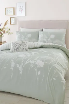 Catherine Lansfield Green Meadowsweet Floral Reversible Duvet Cover Set