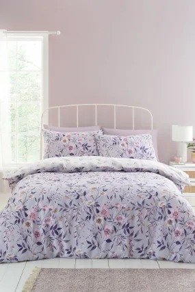 Catherine Lansfield Lilac Isadora Floral Reversible Lilac Duvet Cover Set