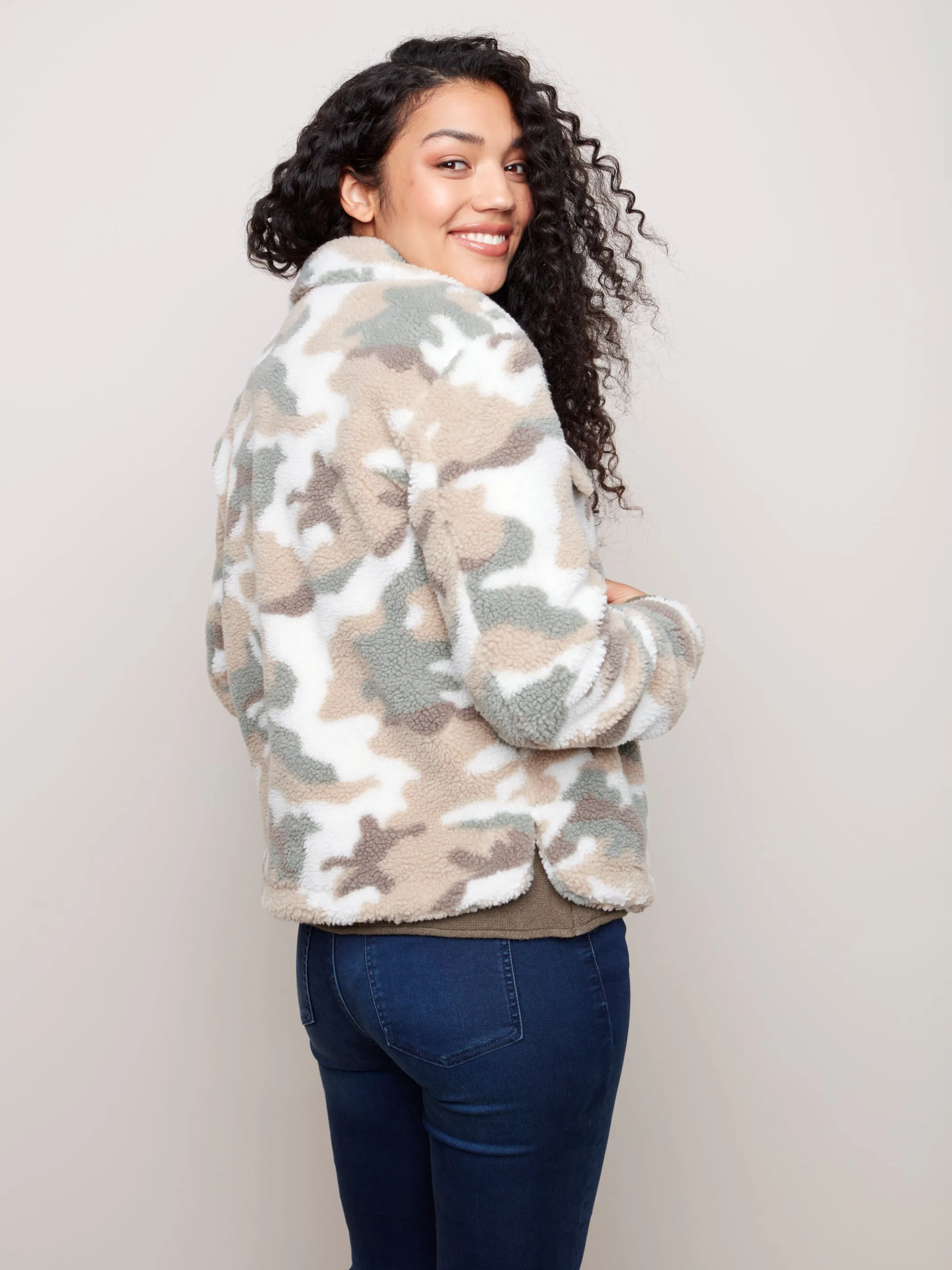 Charlie B Short Printed Sherpa Jacket