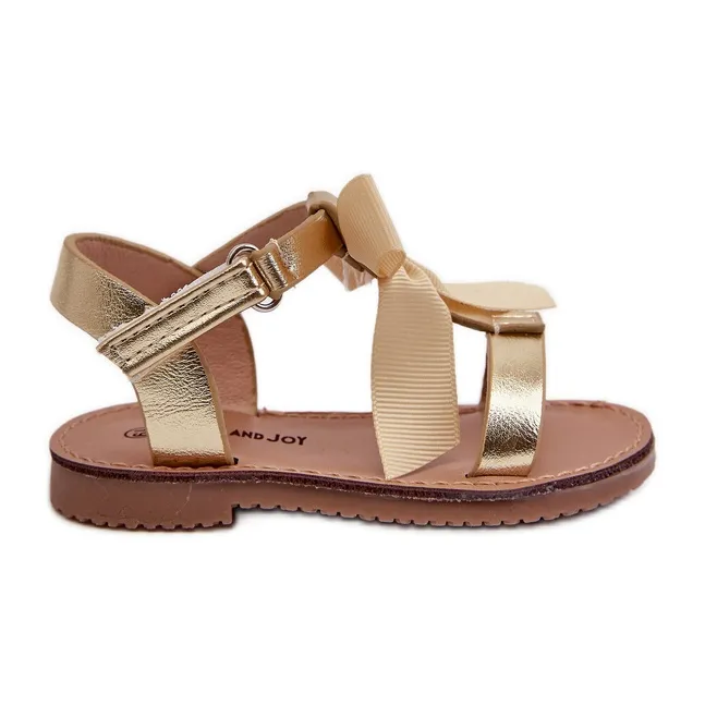 Children's sandals with a Velcro bow, gold Joratia golden