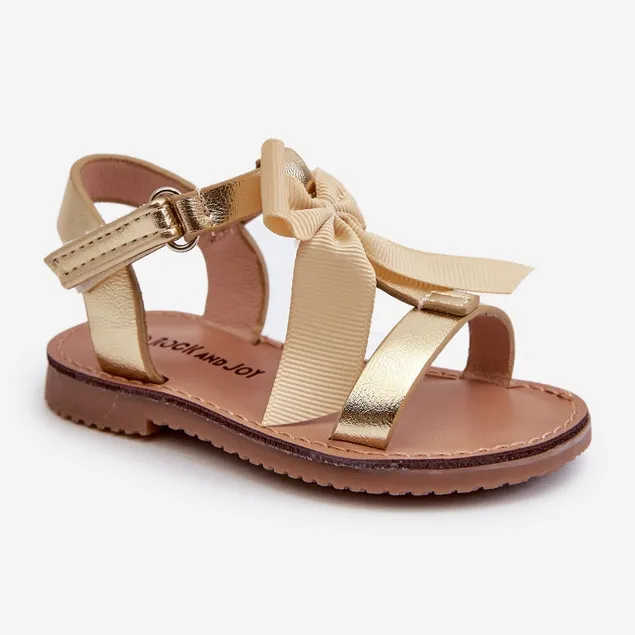 Children's sandals with a Velcro bow, gold Joratia golden