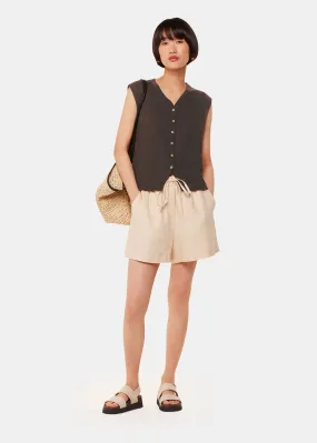 Chocolate Linen Button Front Tank