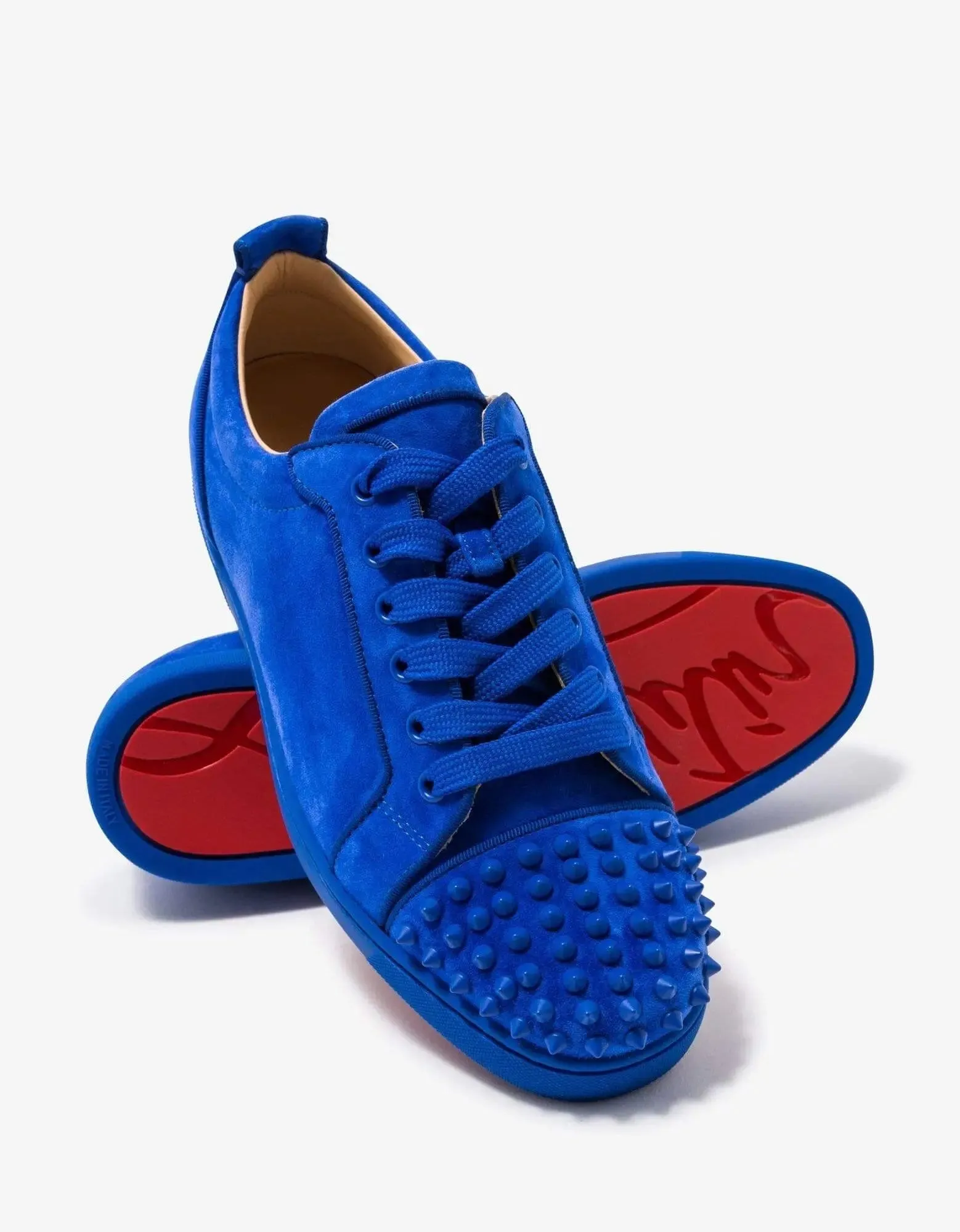 Christian Louboutin Louis Junior Spikes Orlato Blue Suede Trainers