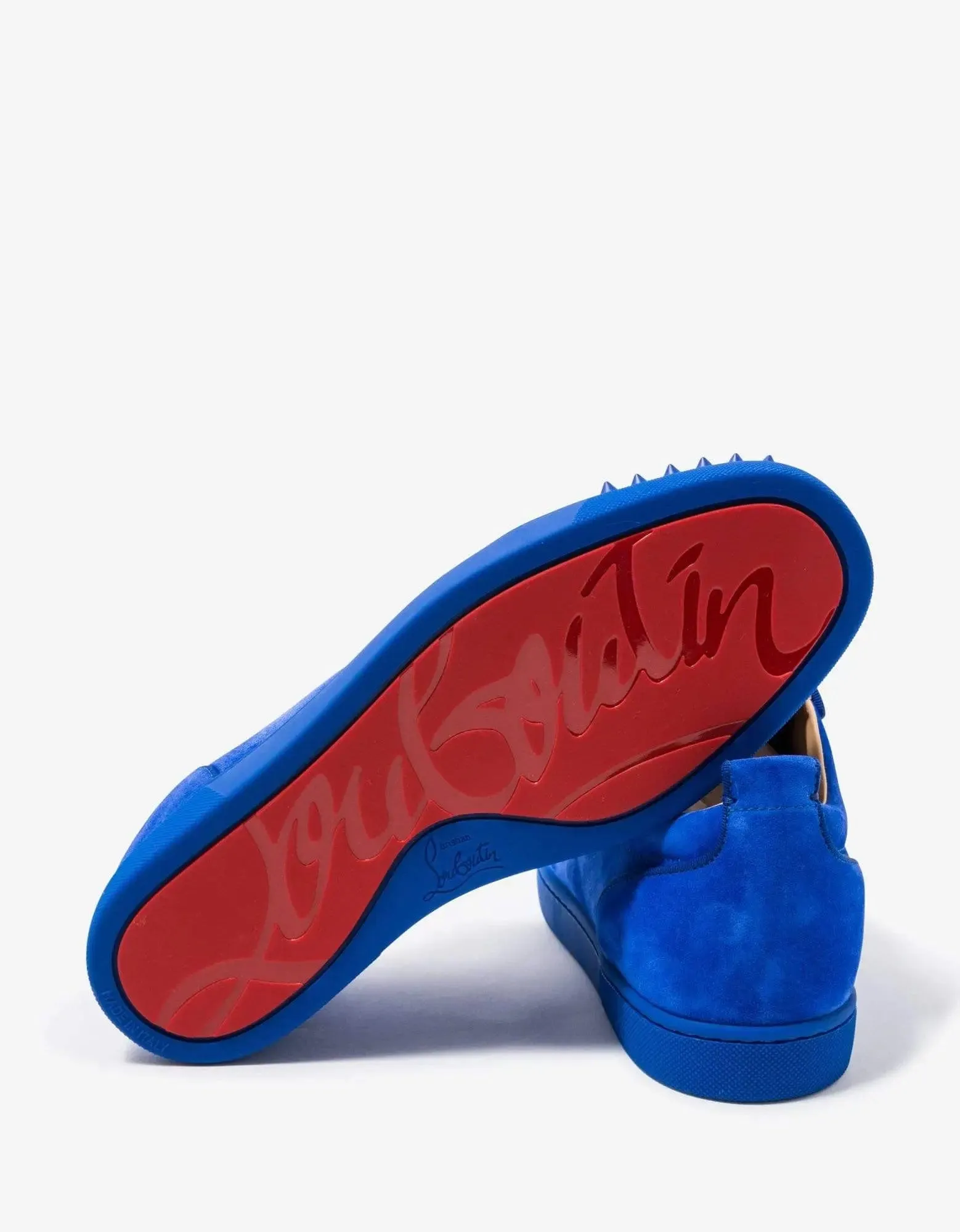 Christian Louboutin Louis Junior Spikes Orlato Blue Suede Trainers