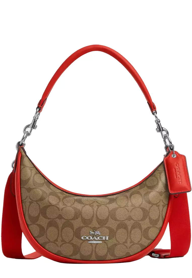 Coach Coach Aria Shoulder Bag In Signature Canvas in Khaki/ Miami Red CR283