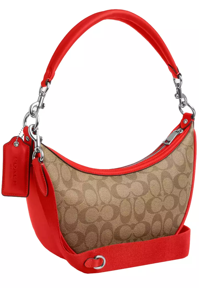 Coach Coach Aria Shoulder Bag In Signature Canvas in Khaki/ Miami Red CR283