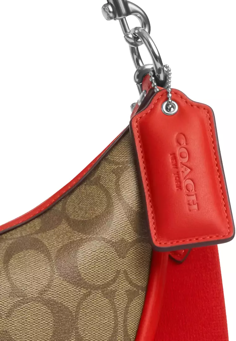 Coach Coach Aria Shoulder Bag In Signature Canvas in Khaki/ Miami Red CR283