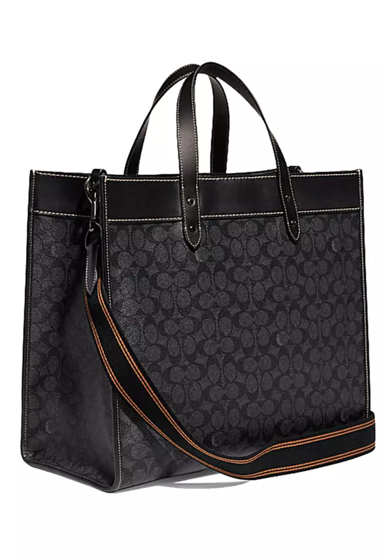 Coach COACH Field Tote 40 In Signature Canvas With Rexy Charcoal CF077