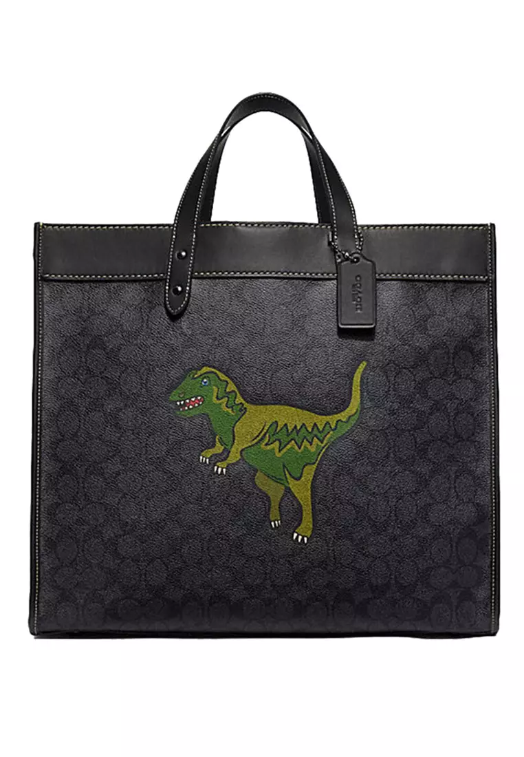 Coach COACH Field Tote 40 In Signature Canvas With Rexy Charcoal CF077