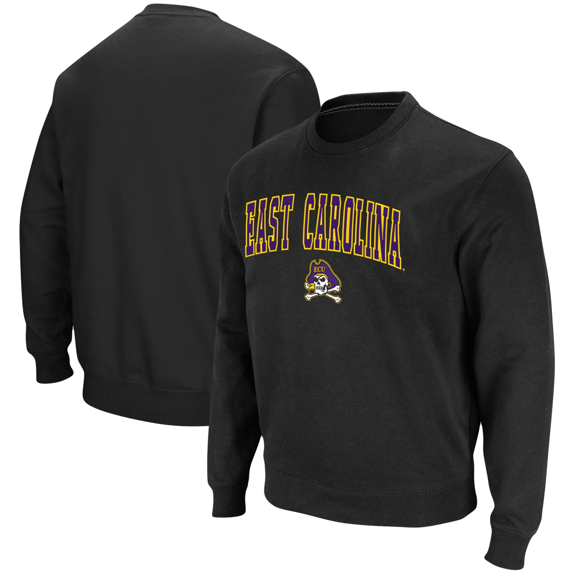 Colosseum ECU Pirates Black Arch & Logo Tackle Twill Pullover Sweatshirt