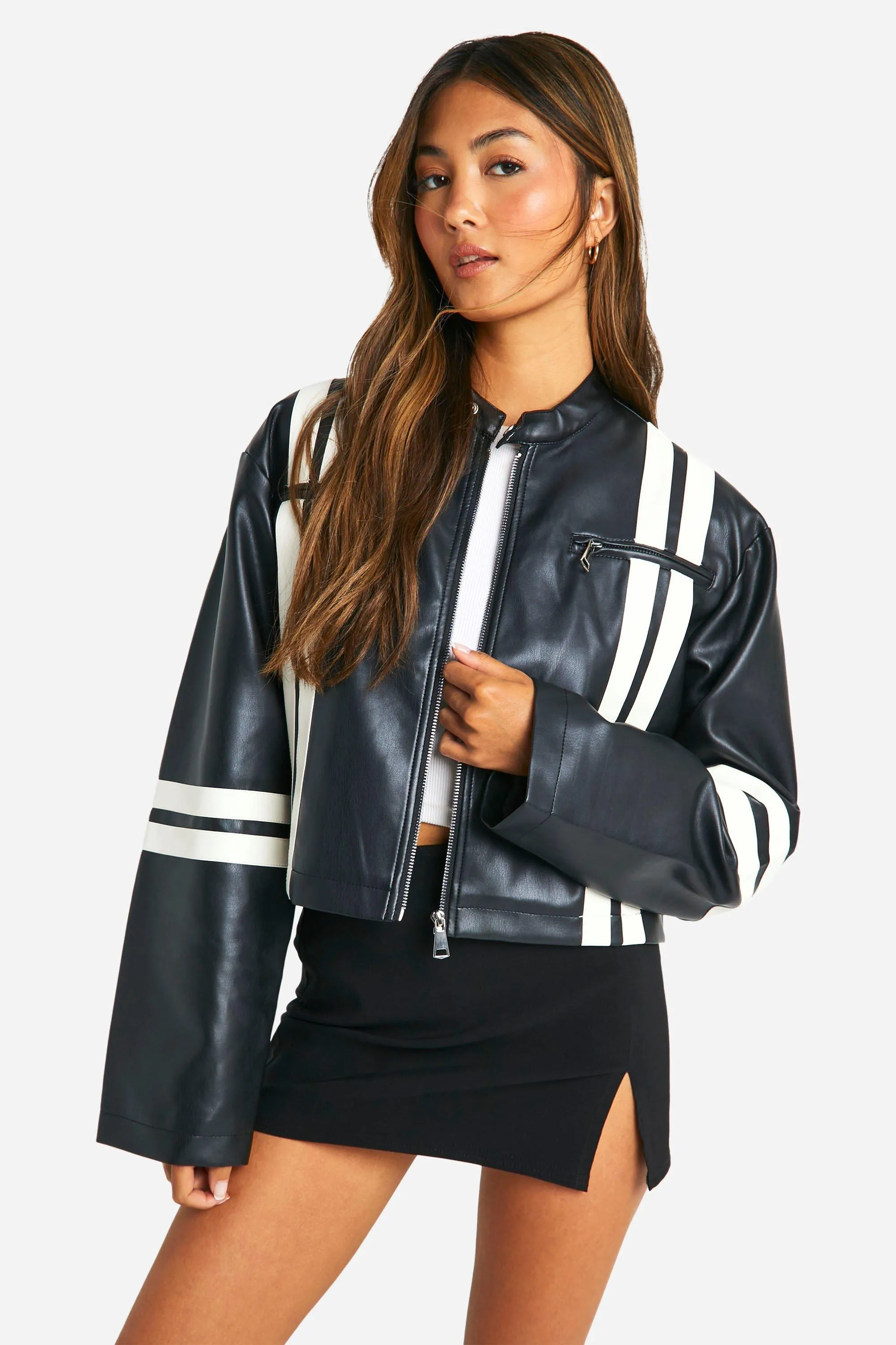 Contrast Faux Leather Jacket