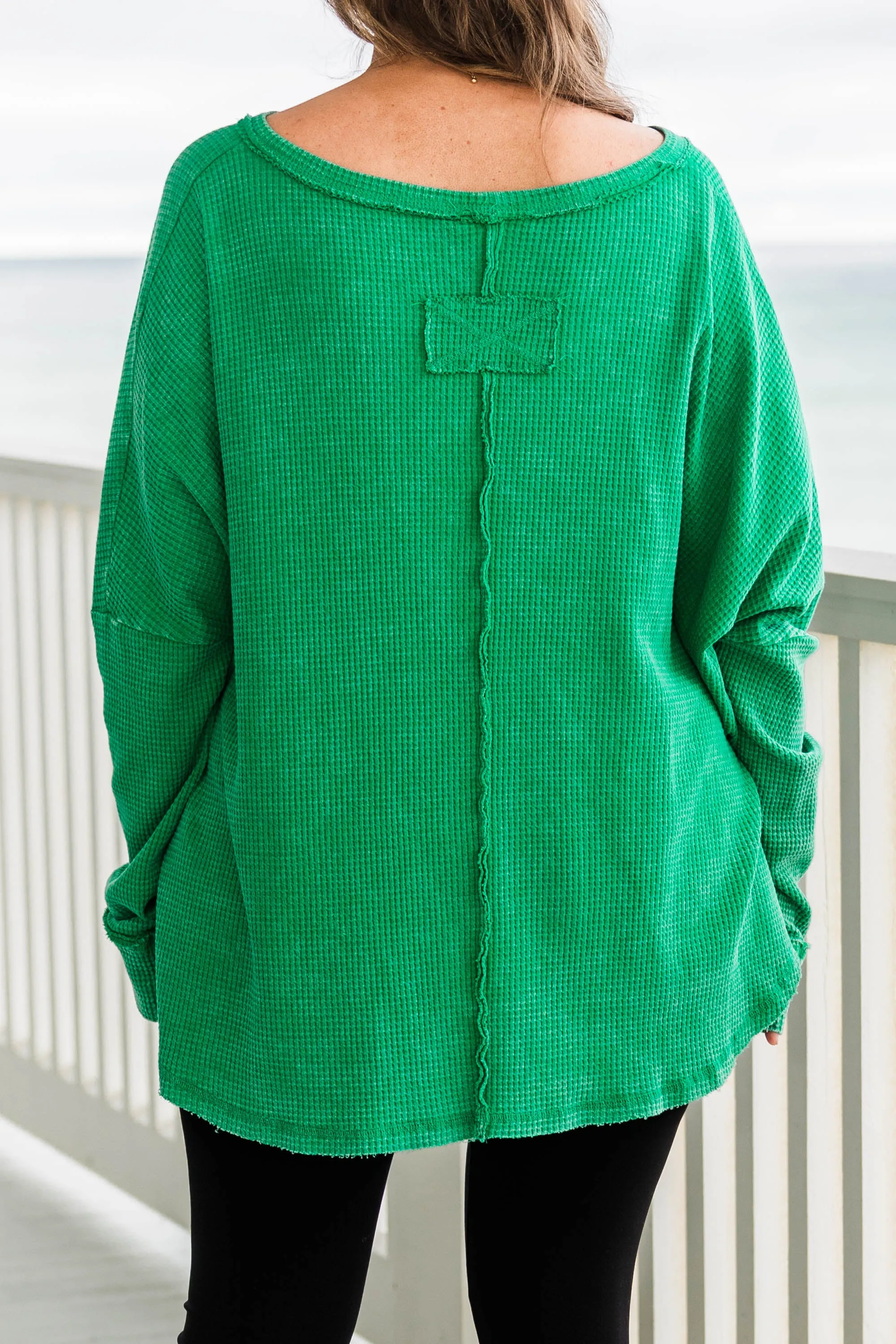 Cozy Waffle Pullover, Kelly Green