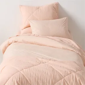 Crate&Barrel Stax Mini Grid Elegant Pink Yarn-Dyed Organic Cotton Kids Twin Duvet Cover