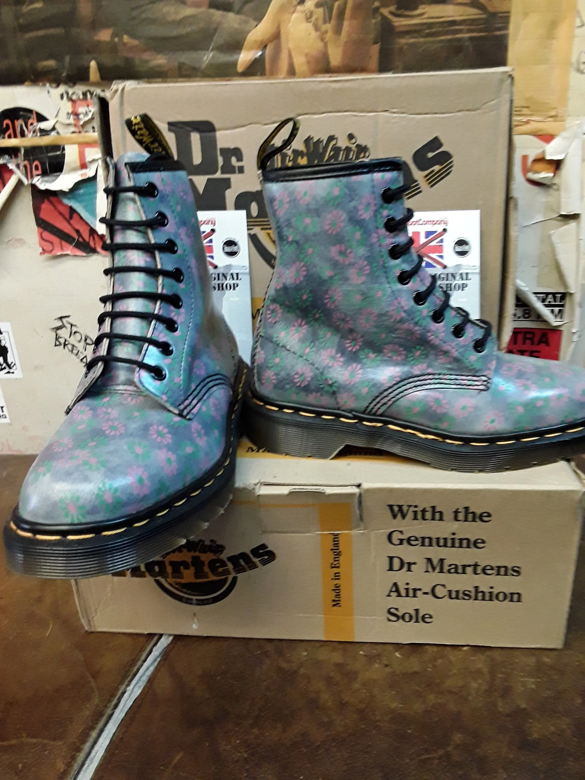 Dr Martens 1460 Grey Mistle Flower Made in England Size 4