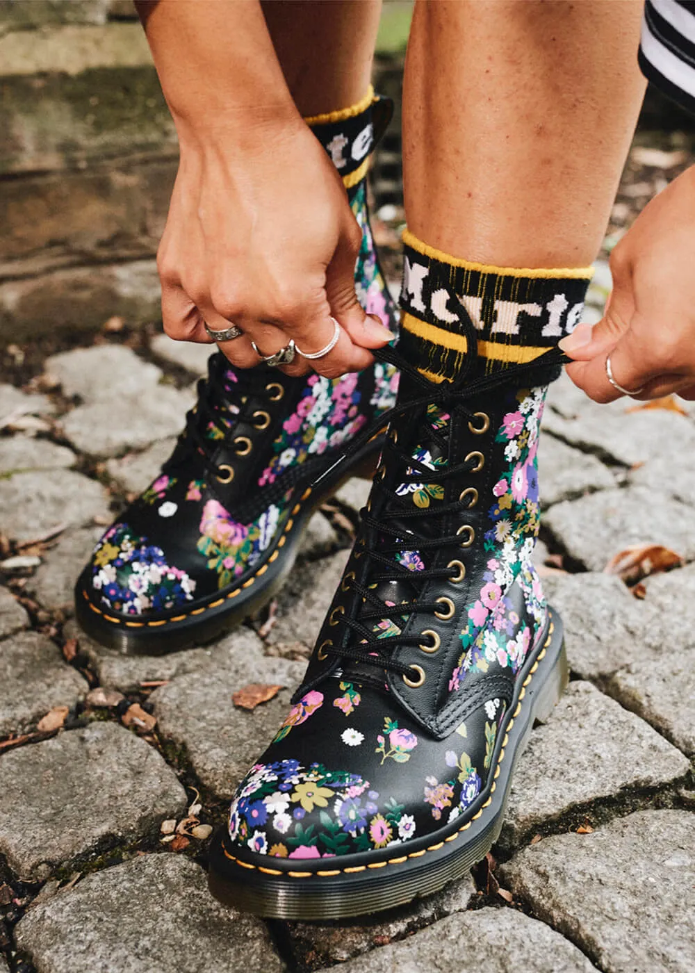 Dr. Martens 1460 Pascal Vintage Floral Leather Boots Black Multi