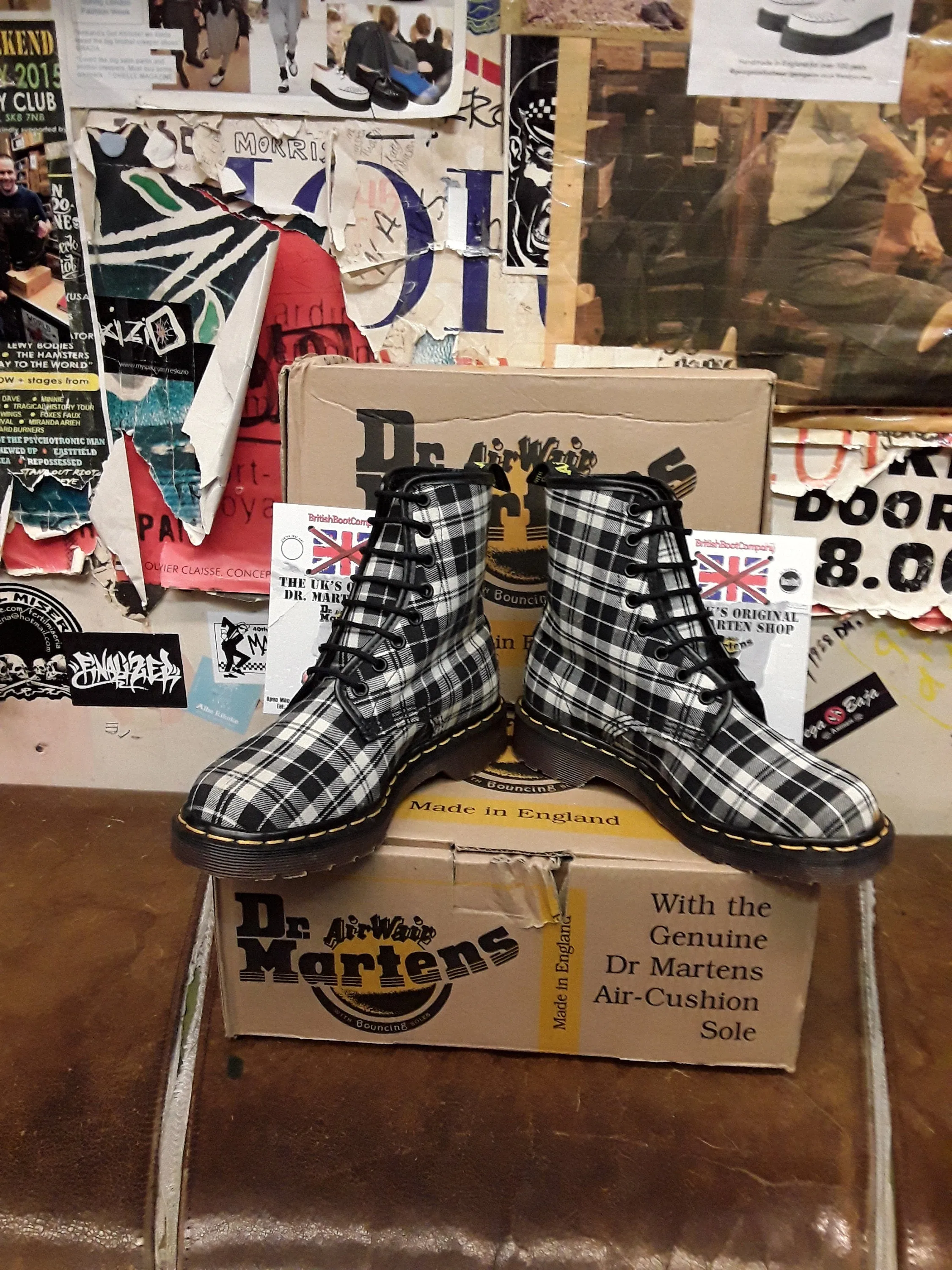 Dr Martens Black and White Plaid Made in England Size 4