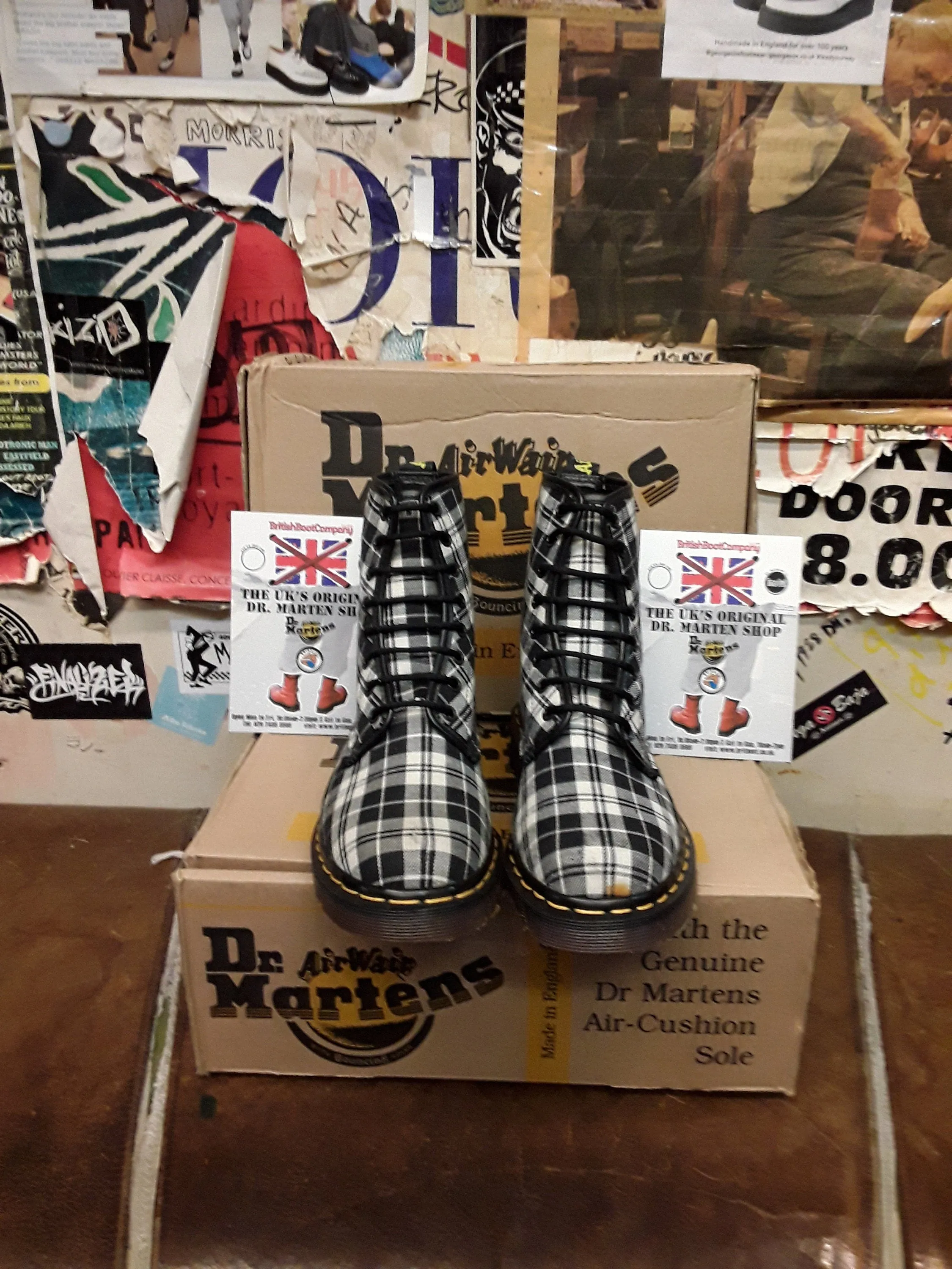 Dr Martens Black and White Plaid Made in England Size 4