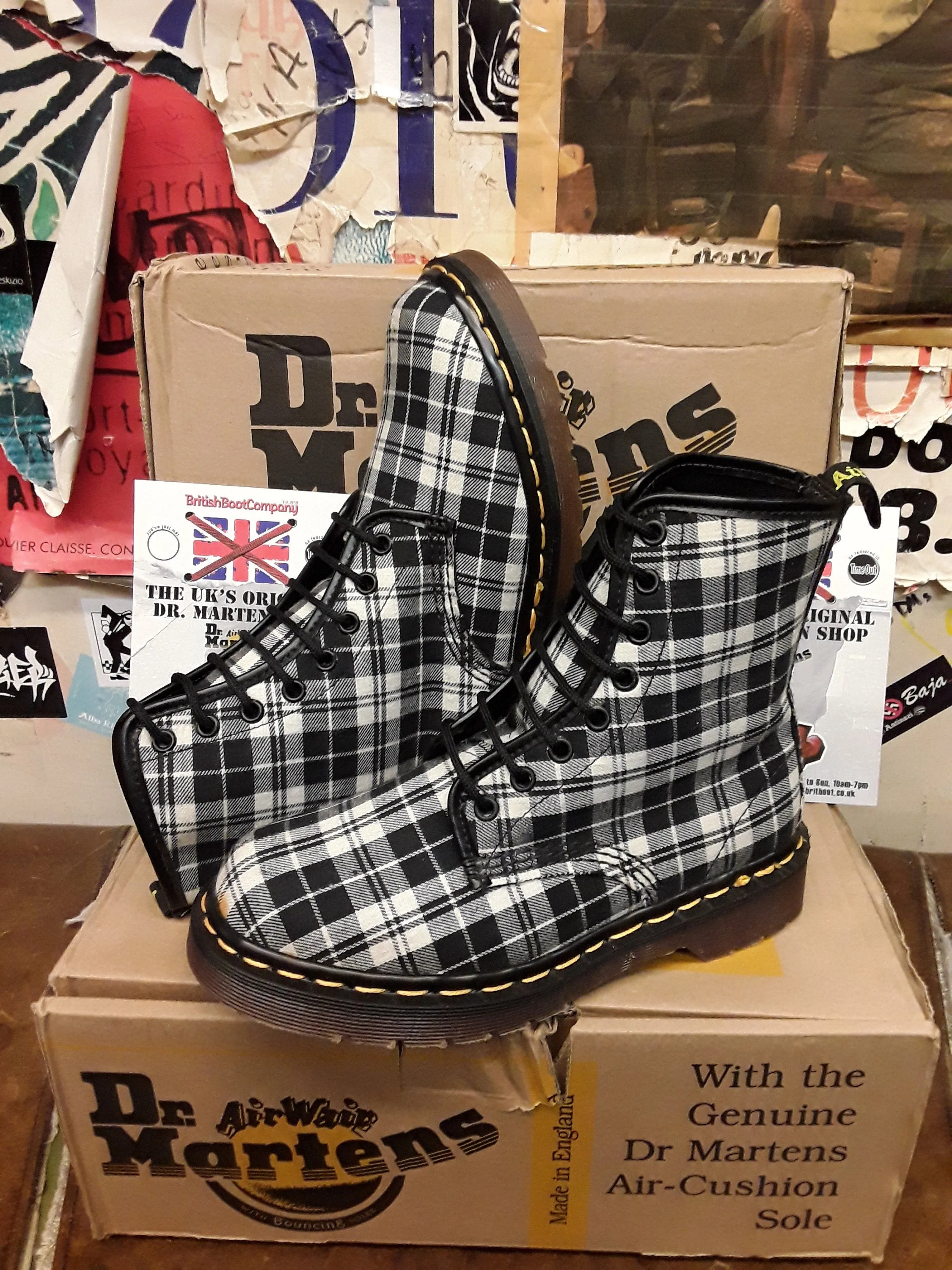 Dr Martens Black and White Plaid Made in England Size 4