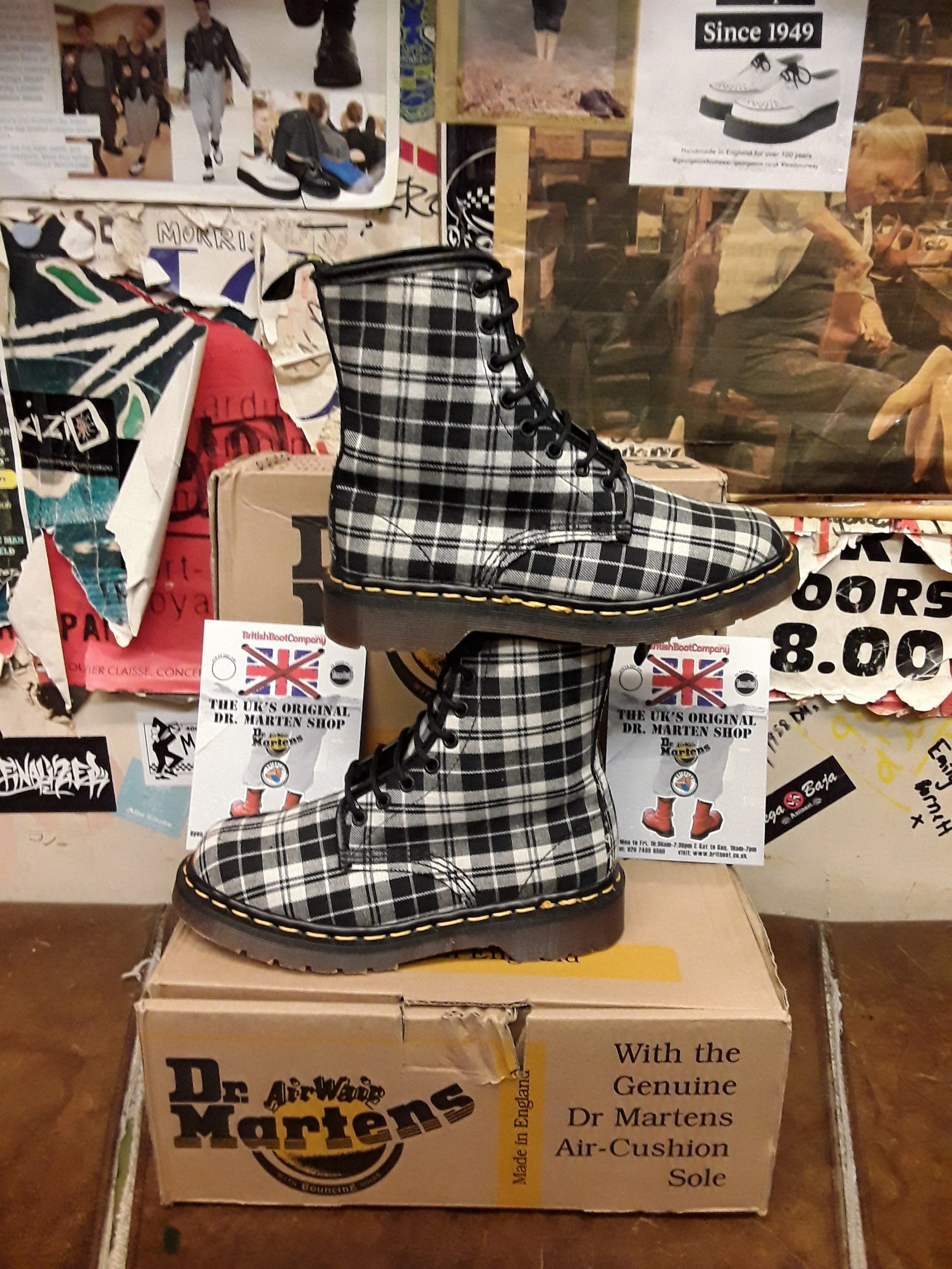 Dr Martens Black and White Plaid Made in England Size 4