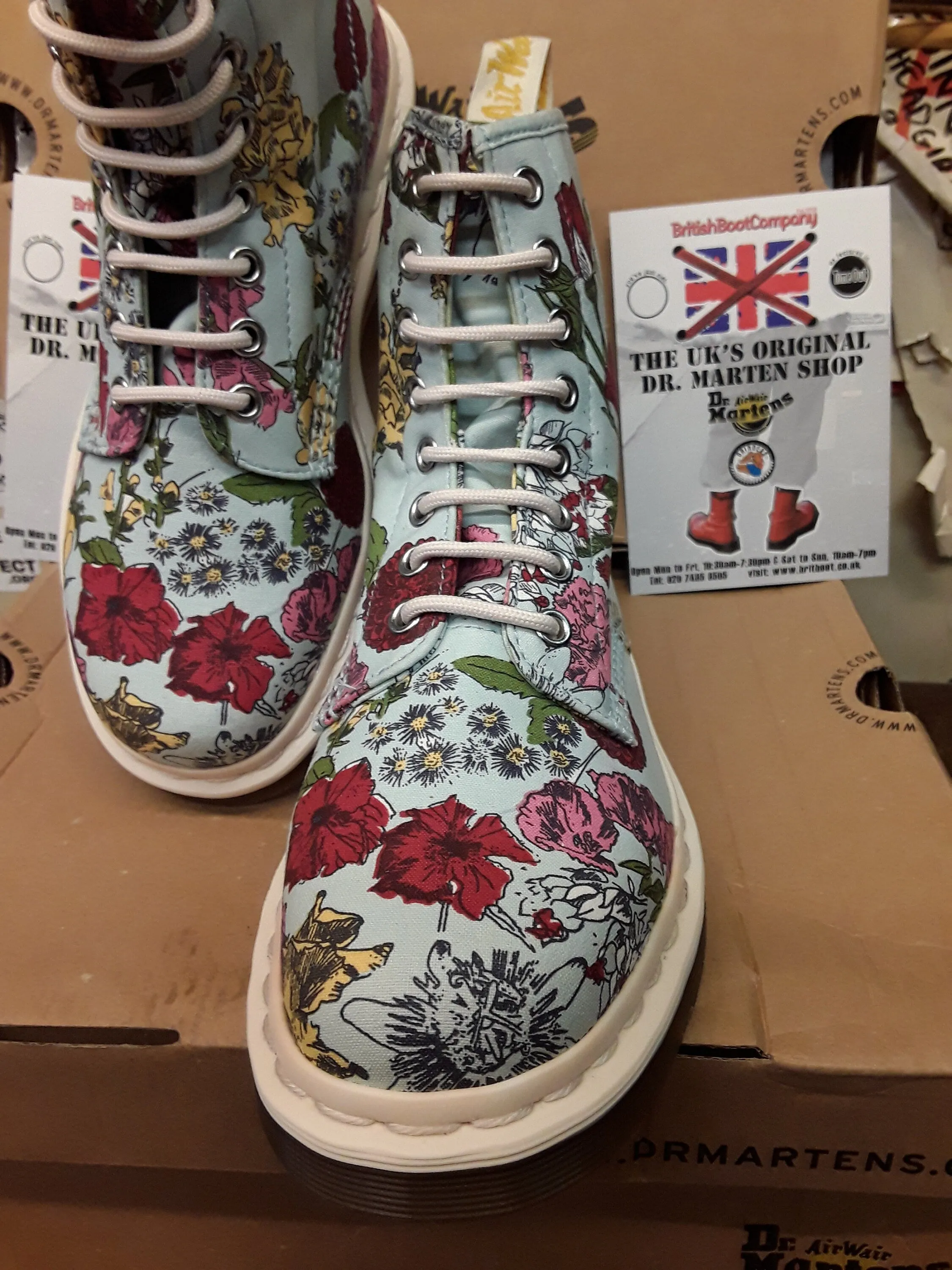 Dr Martens Cashlin Blue Floral Garden,  limited Edition Fabric print 1460z, Various sizes.