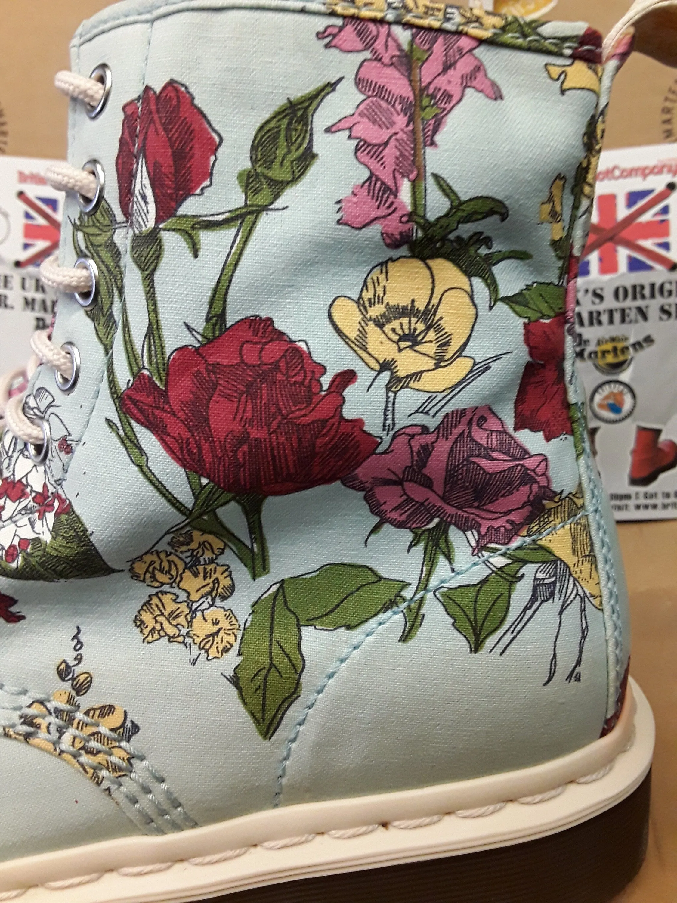 Dr Martens Cashlin Blue Floral Garden,  limited Edition Fabric print 1460z, Various sizes.