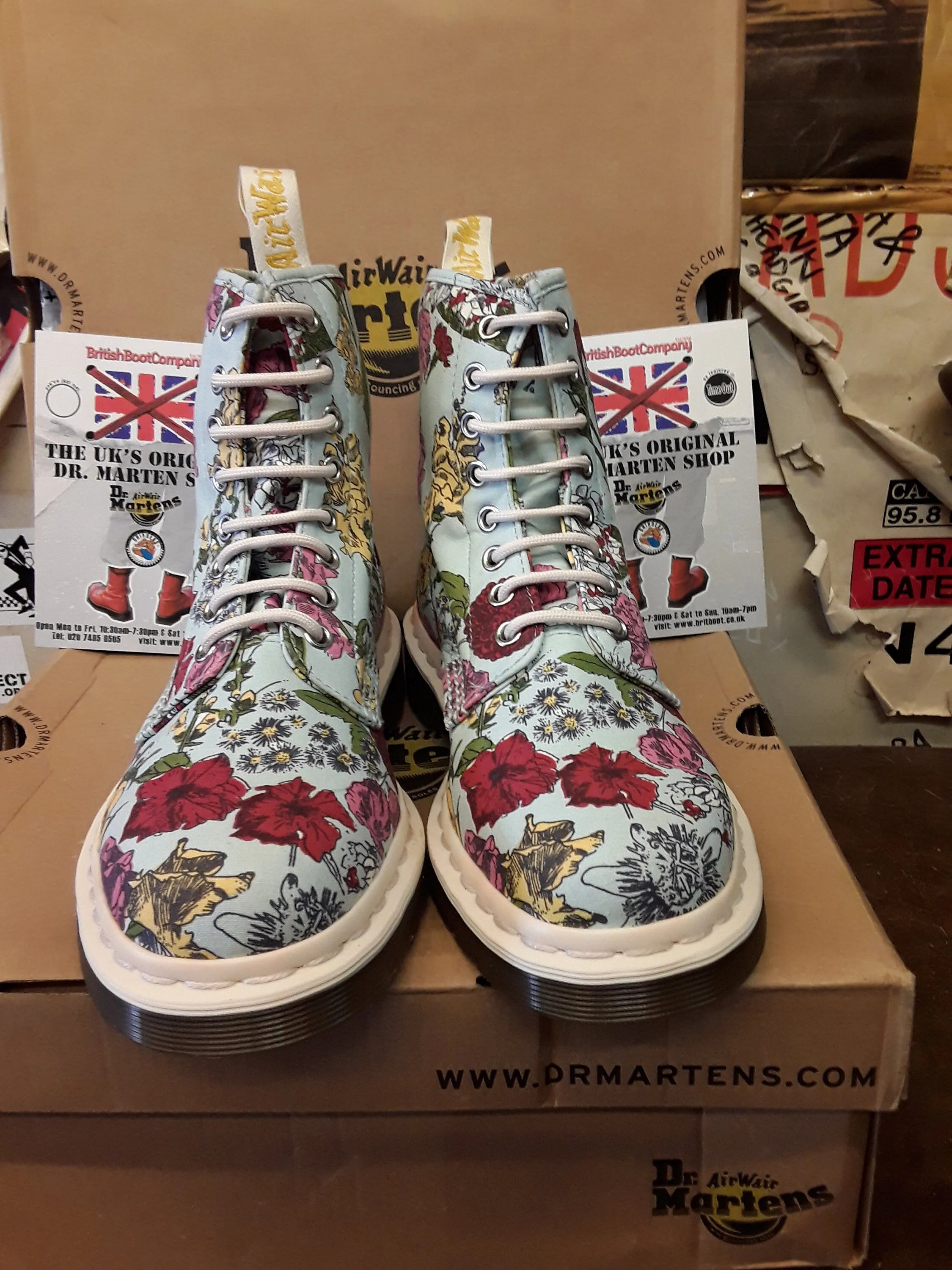 Dr Martens Cashlin Blue Floral Garden,  limited Edition Fabric print 1460z, Various sizes.