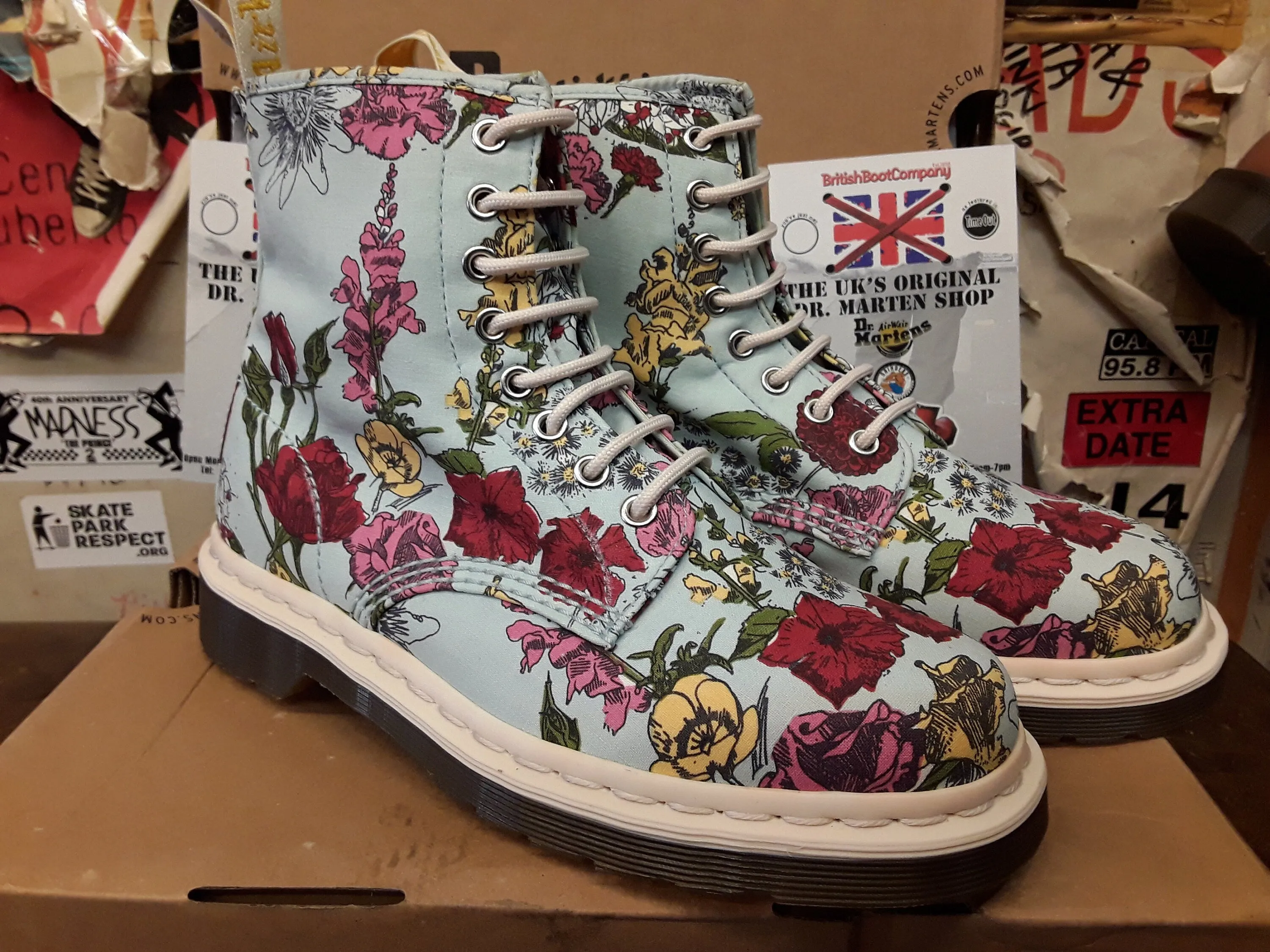 Dr Martens Cashlin Blue Floral Garden,  limited Edition Fabric print 1460z, Various sizes.