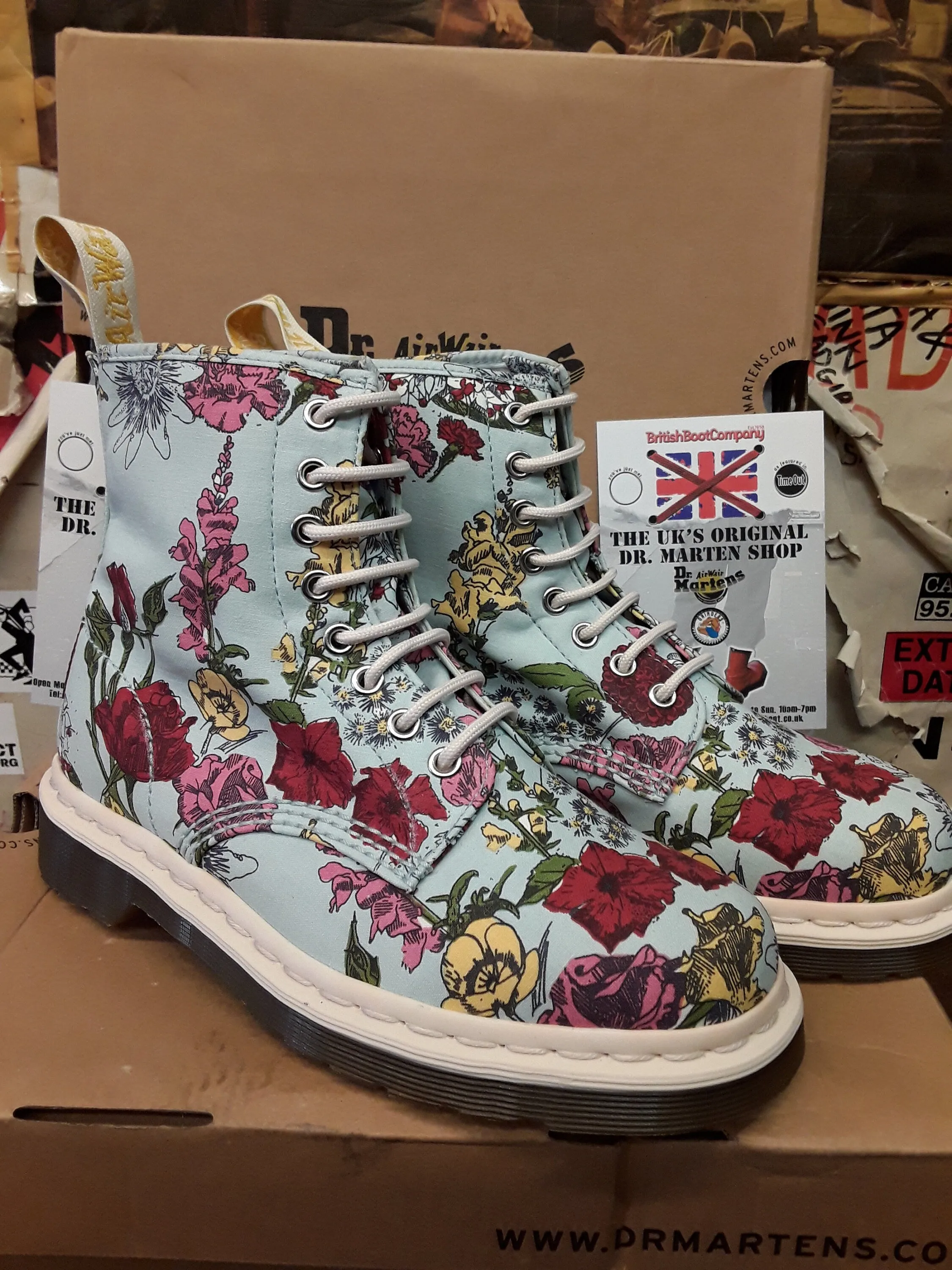 Dr Martens Cashlin Blue Floral Garden,  limited Edition Fabric print 1460z, Various sizes.