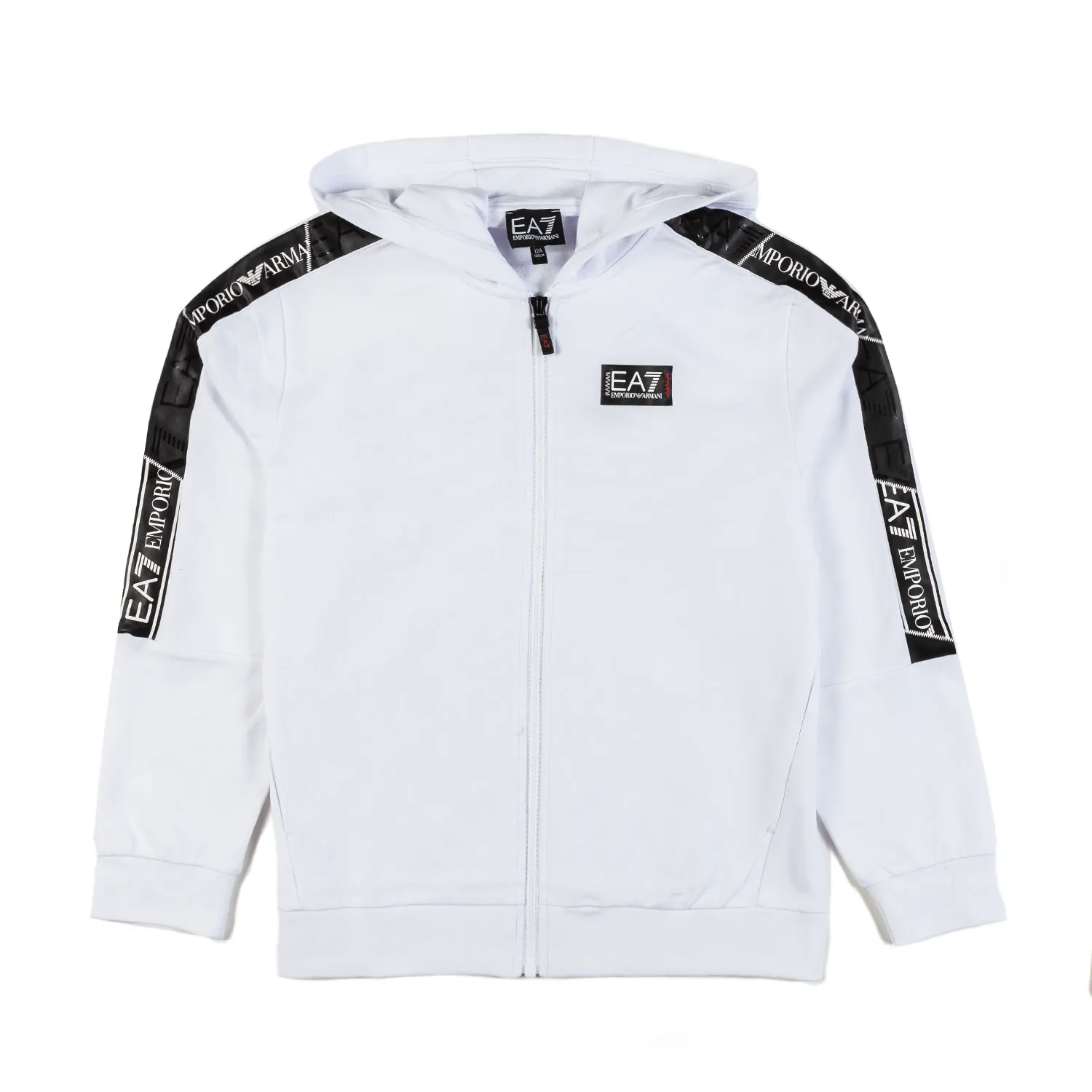 Ea7 White Hoodie With Black Ea7 Tape Logo