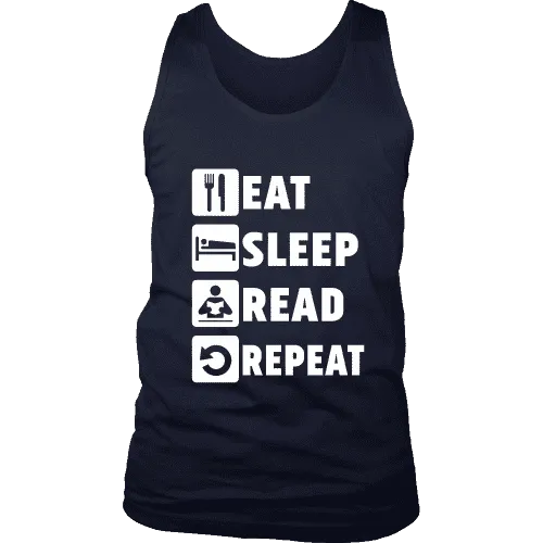 Eat, Sleep, Read, Repeat Mens Tank