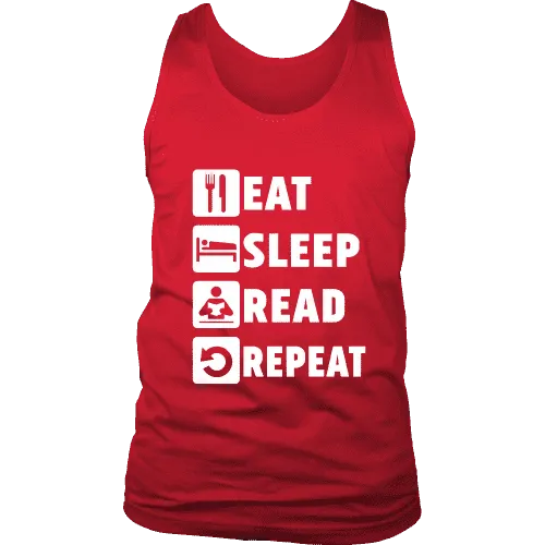 Eat, Sleep, Read, Repeat Mens Tank