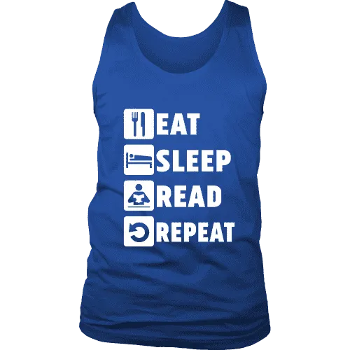 Eat, Sleep, Read, Repeat Mens Tank