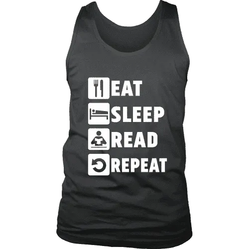 Eat, Sleep, Read, Repeat Mens Tank